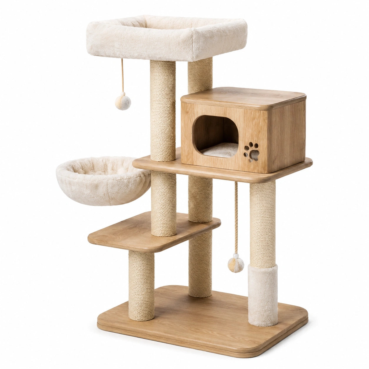 Arbre à chat en bois avec sisal et niche, 120 cm