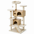 Arbre à Chat en Bois MDF et Peluche Beige avec Griffoirs