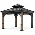 Pavillon avec toit en acier et piliers en aluminium et bois