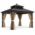 Pavillon de jardin en métal et polyester avec rideaux beiges 300x300x270 cm
