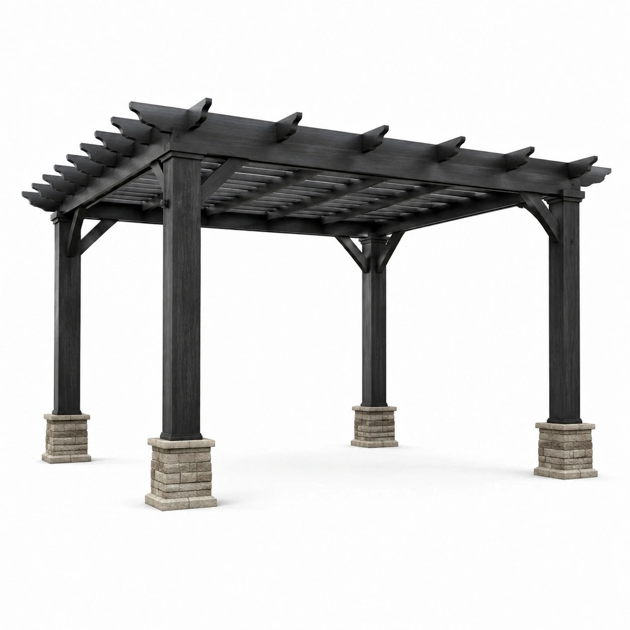 Pergola en métal avec colonnes en pierre reconstituée, 3m x 4m