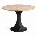 Table ronde en marbre beige avec pied en métal noir, 120 cm de diamètre
