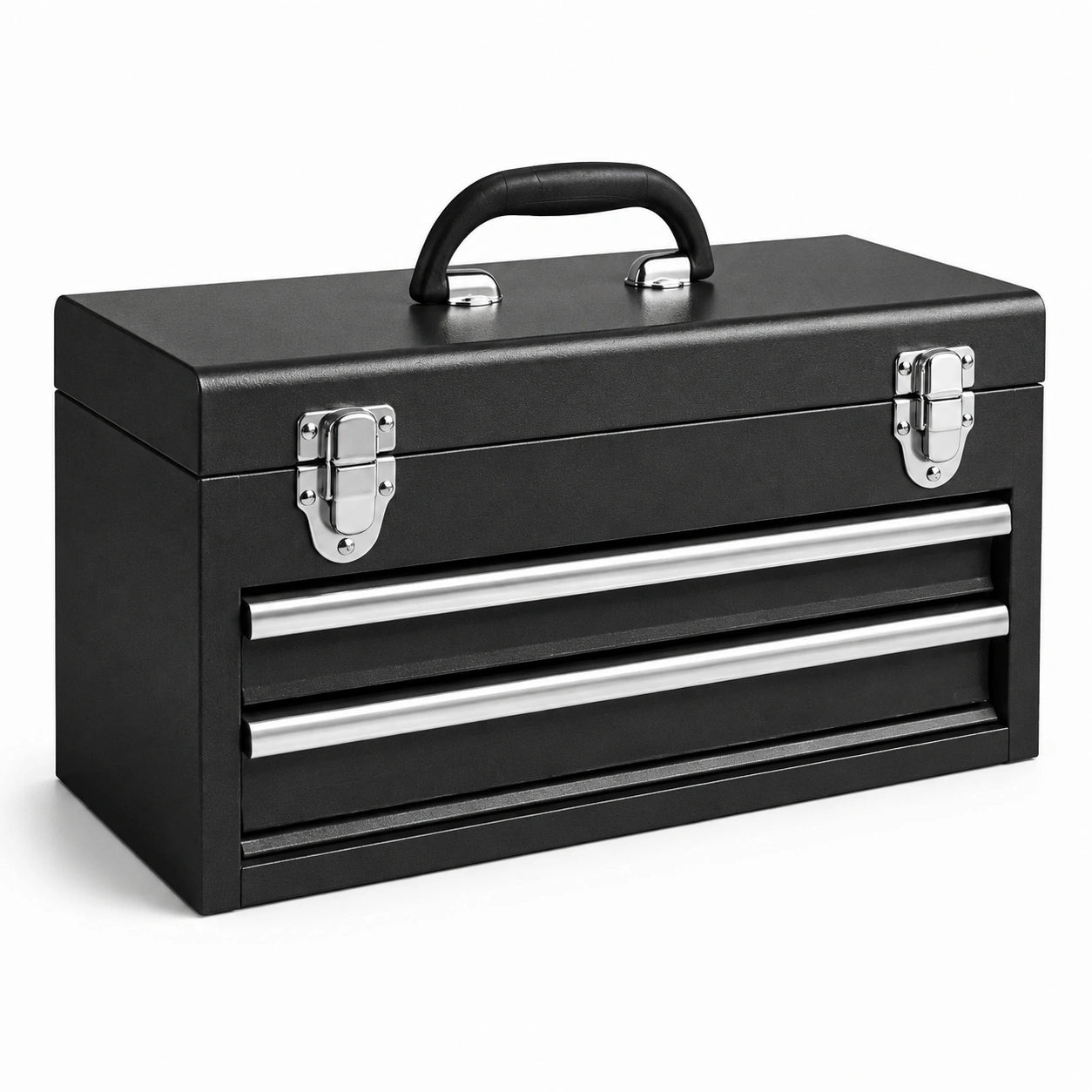 Boîte à outils en métal noir avec 2 tiroirs et poignée ergonomique 50x25x25 cm