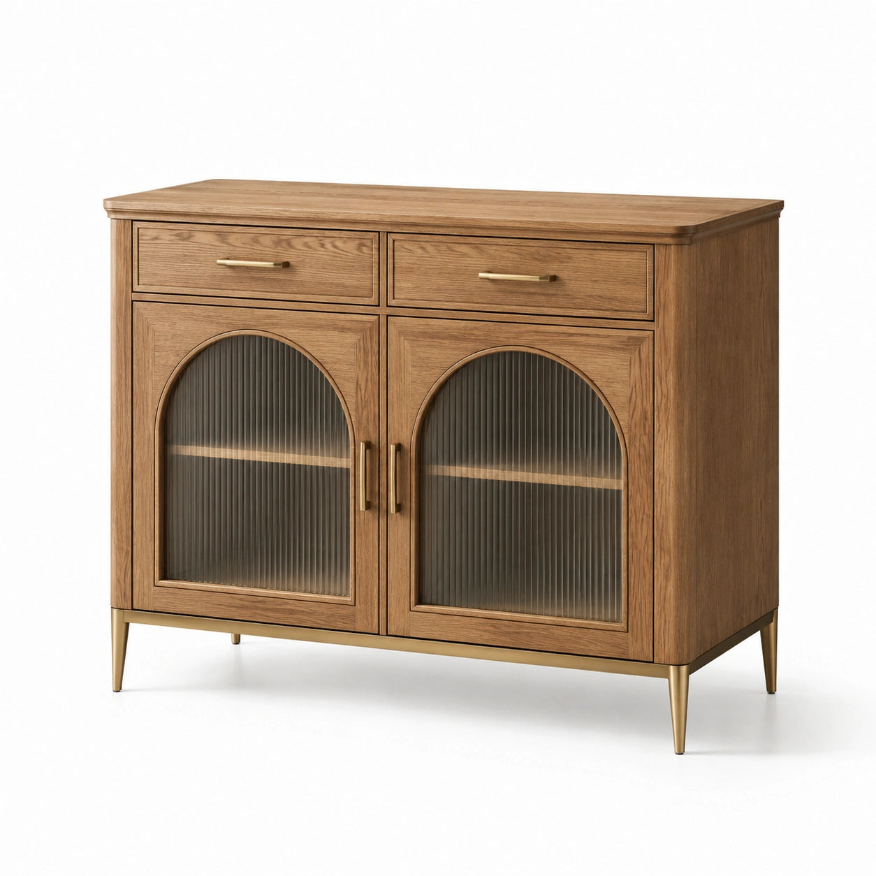 Buffet en bois avec portes en verre cannelé et tiroirs 120 cm