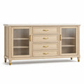 Buffet en Bois avec Portes en Verre et Tiroirs Beige 160 cm