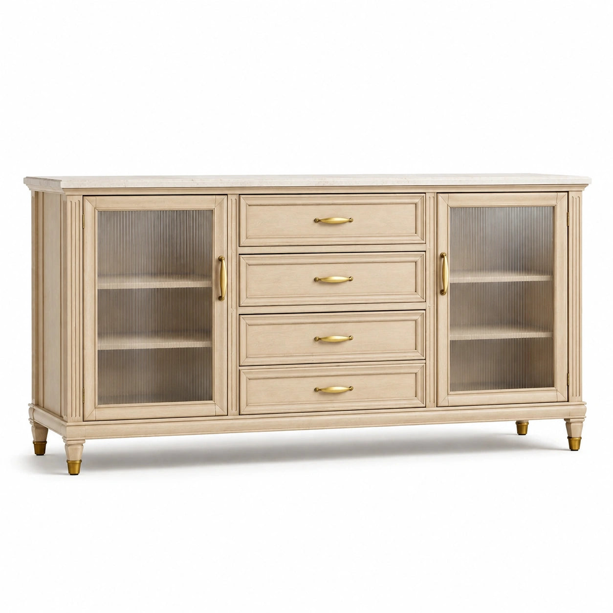 Buffet en Bois avec Portes en Verre et Tiroirs Beige 160 cm