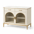 Buffet en bois avec plateau en marbre et portes en verre cannelé 90x40x80 cm