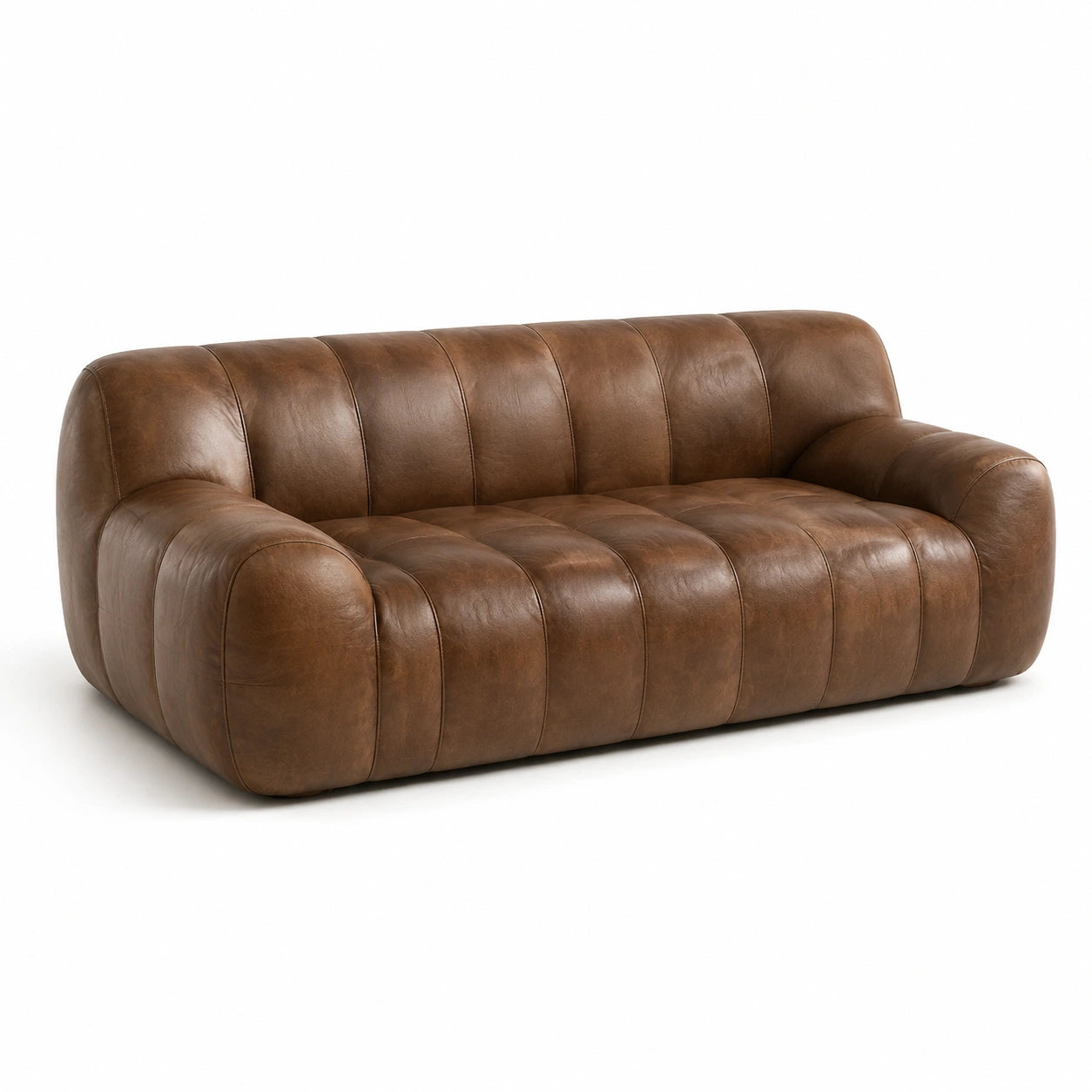 Canapé 3 places en cuir véritable marron 200x95x75 cm