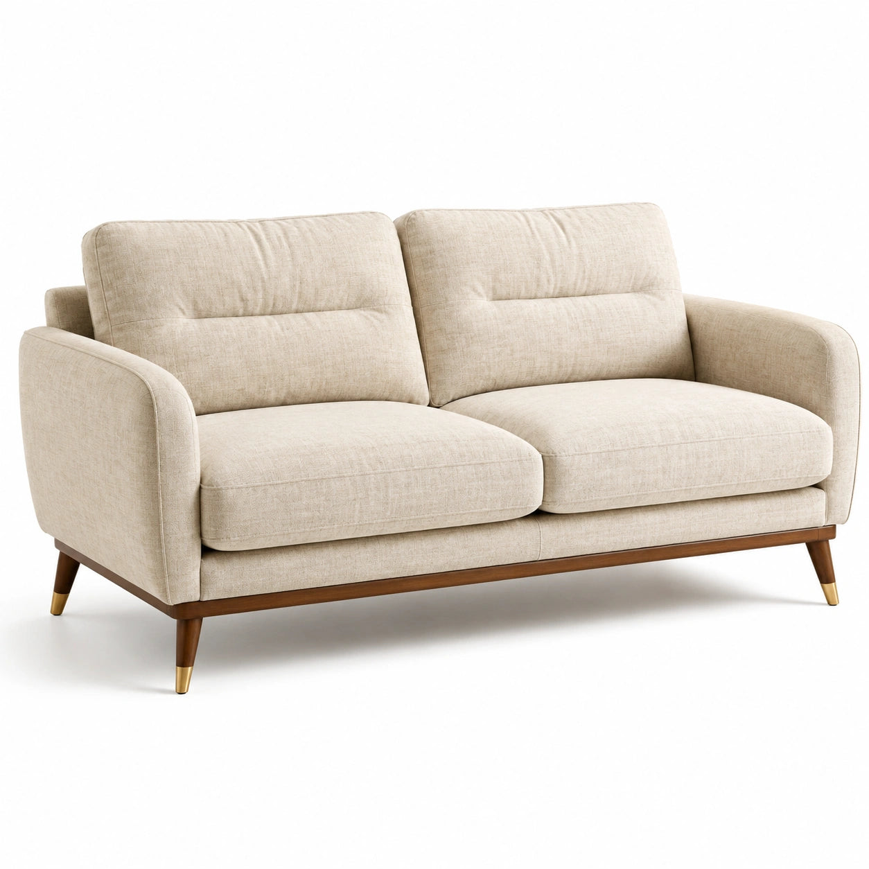 Canapé 2 places en tissu beige avec pieds en bois