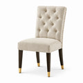 Chaise en bois avec tissu en polyester beige et détails dorés