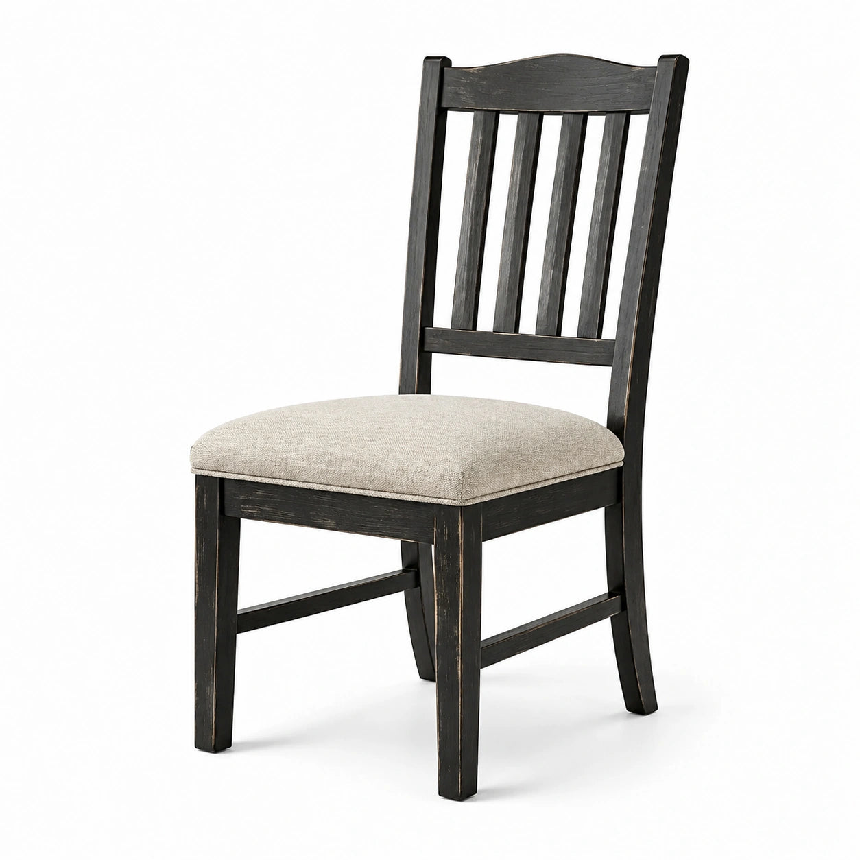 Chaise en bois noir avec assise en tissu beige