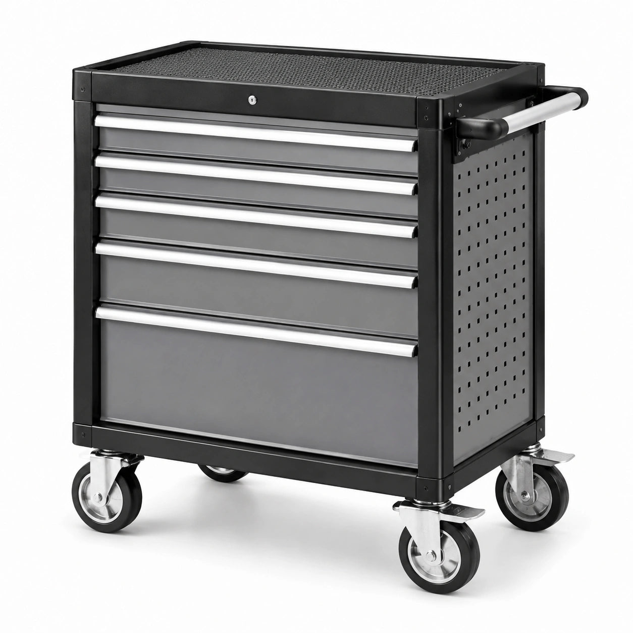 Chariot à outils en acier avec 5 tiroirs et roulettes verrouillables