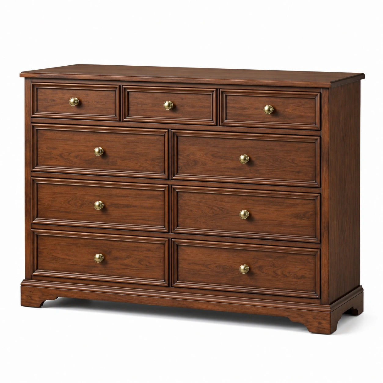 Commode en bois massif avec 9 tiroirs marron