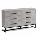 Commode 6 tiroirs en bois MDF effet béton et métal gris