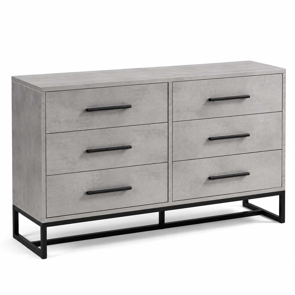 Commode 6 tiroirs en bois MDF effet béton et métal gris