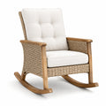 Fauteuil à bascule en bois et rotin avec coussins crème